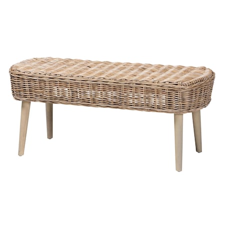 Bali & Pari Raisa Modern Bohemian Natural Kubu Rattan and Grey Acacia Wood Accent Bench 243-13544-ZORO